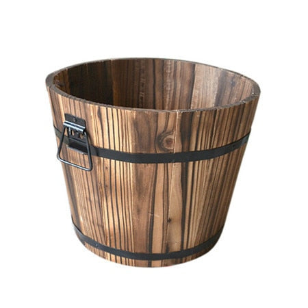 New Carbonized Wooden Barrel Flower Pot Wavy Edge Garden Decor Succulent Plants Retro Planting Flower Barrels Decorations