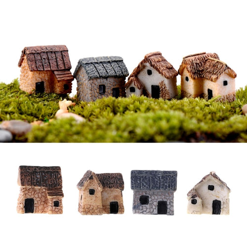 4Pcs/Set Miniature Gardening Landscape Micro Village Stone Houses Garden Decoration Resin Cute Mini Ornament