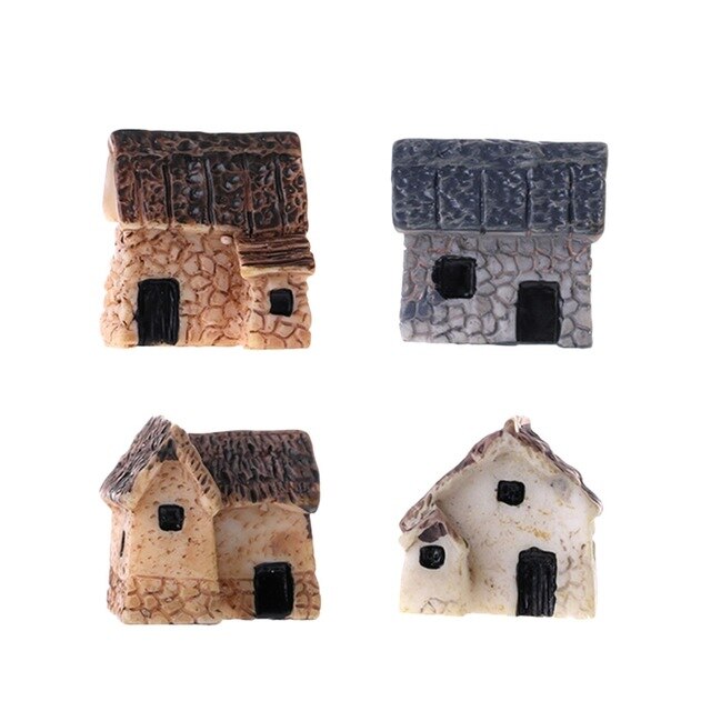 4Pcs/Set Miniature Gardening Landscape Micro Village Stone Houses Garden Decoration Resin Cute Mini Ornament