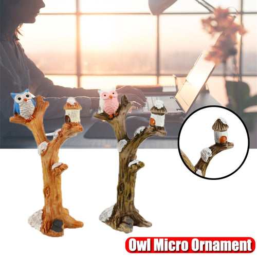 Mini Resin Tree Branch Cartoon Owl Micro Landscaping Ornament Decorative Figurine Garden Bonsai Dollhouse Exquisite Decoration