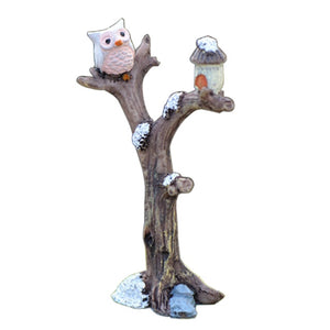 Mini Resin Tree Branch Cartoon Owl Micro Landscaping Ornament Decorative Figurine Garden Bonsai Dollhouse Exquisite Decoration