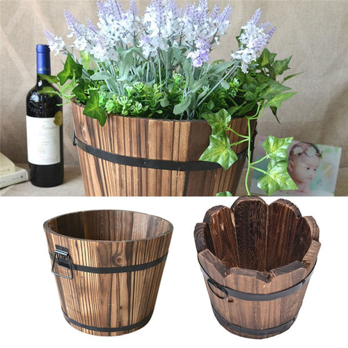 New Carbonized Wooden Barrel Flower Pot Wavy Edge Garden Decor Succulent Plants Retro Planting Flower Barrels Decorations